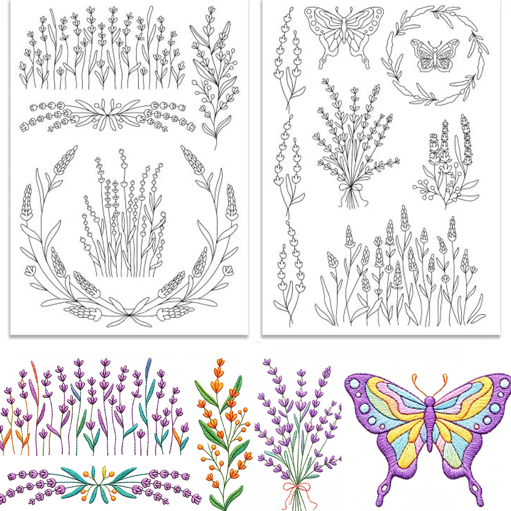 Lavender Flower Butterfly Wate - Embroidery Stabilizer Backing 评论和价格